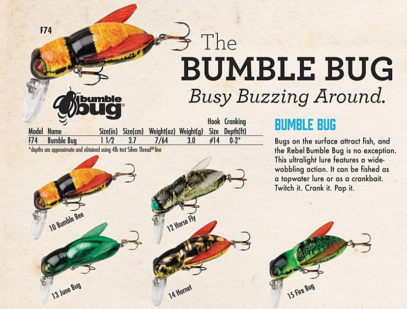 Rebel Lures Bumble Bug Topwater / Crankbait Fishing Lure, 1 1/2 Inch, 7/64 Ounce, Bumble Bee - Image 2